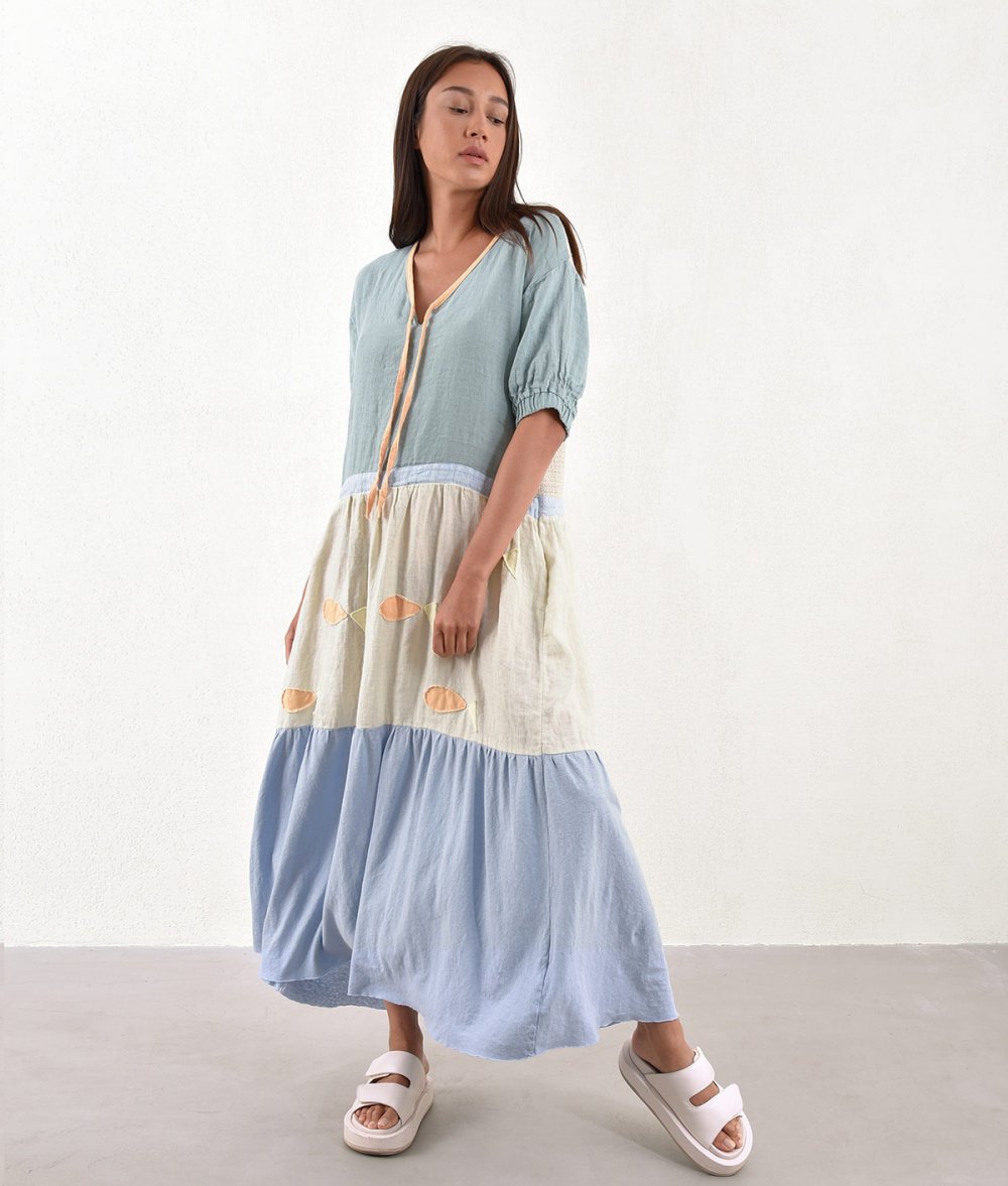 Patchwork Dress With Pleats