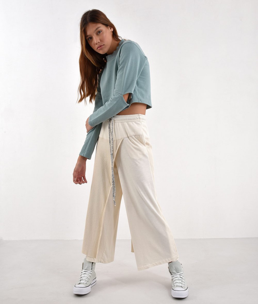 Patchwork Pants-Skirt With Drawstring Waist