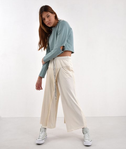 Patchwork Pants-Skirt With Drawstring Waist