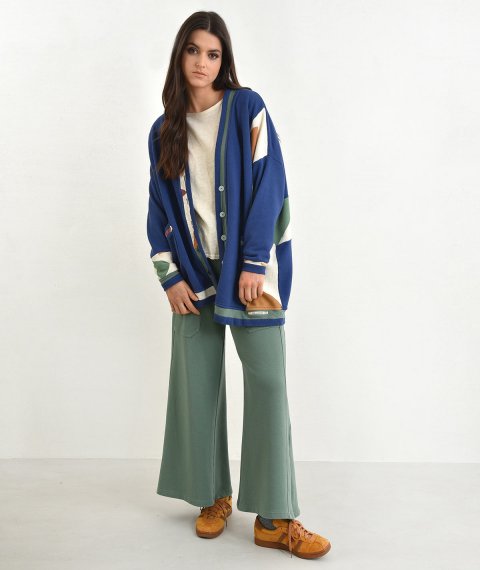 Patchwork Cardigan With Buttons