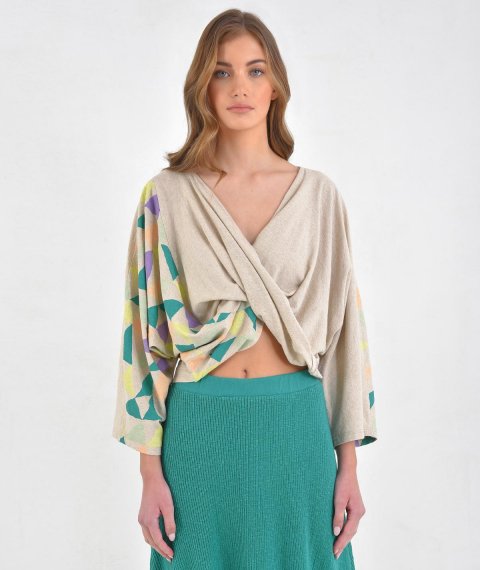 Wrap-Front Blouse With Triangles