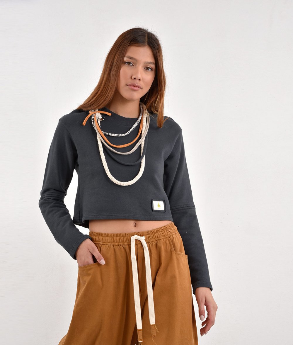 Crop Blouse With Elbow Opening