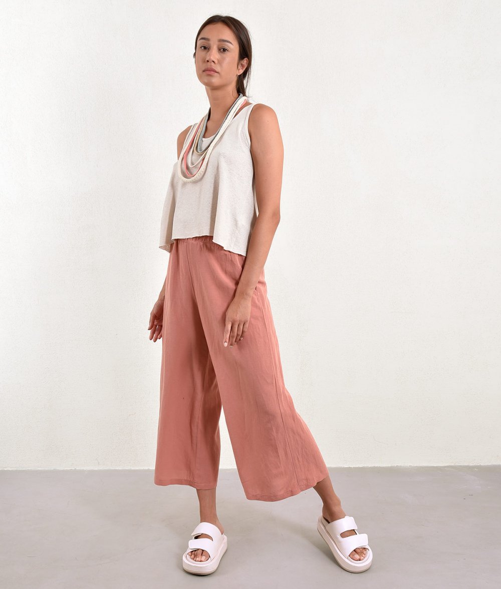 Cropped Pants With Elastic Waist