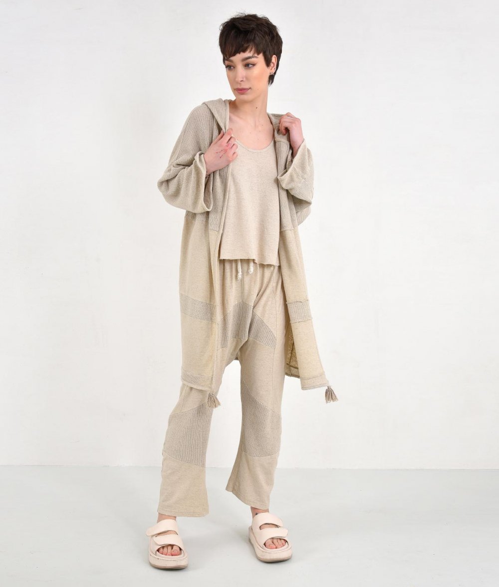 Cardigan With Combination Of Fabrics