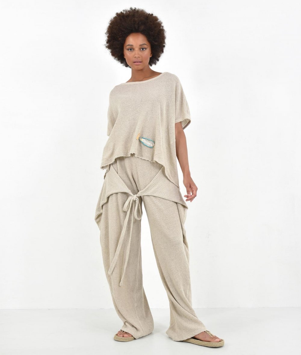 Knitted Wide Pants With Multi-Wear Tying