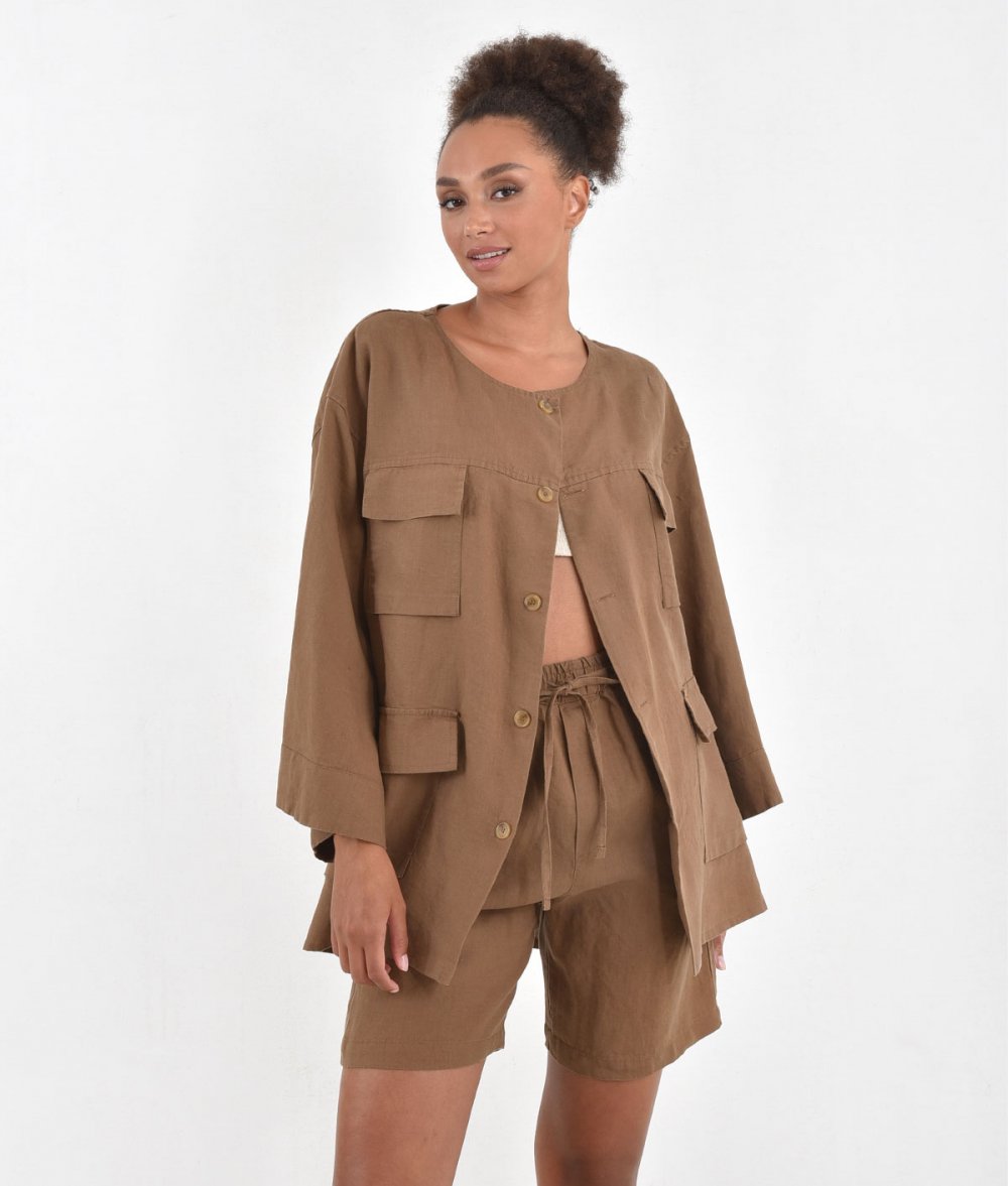 Linen Kimono With Oversized Pockets