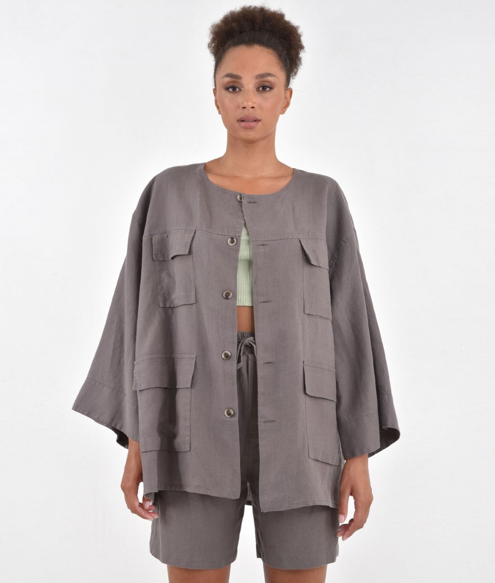 Linen Kimono With Oversized Pockets