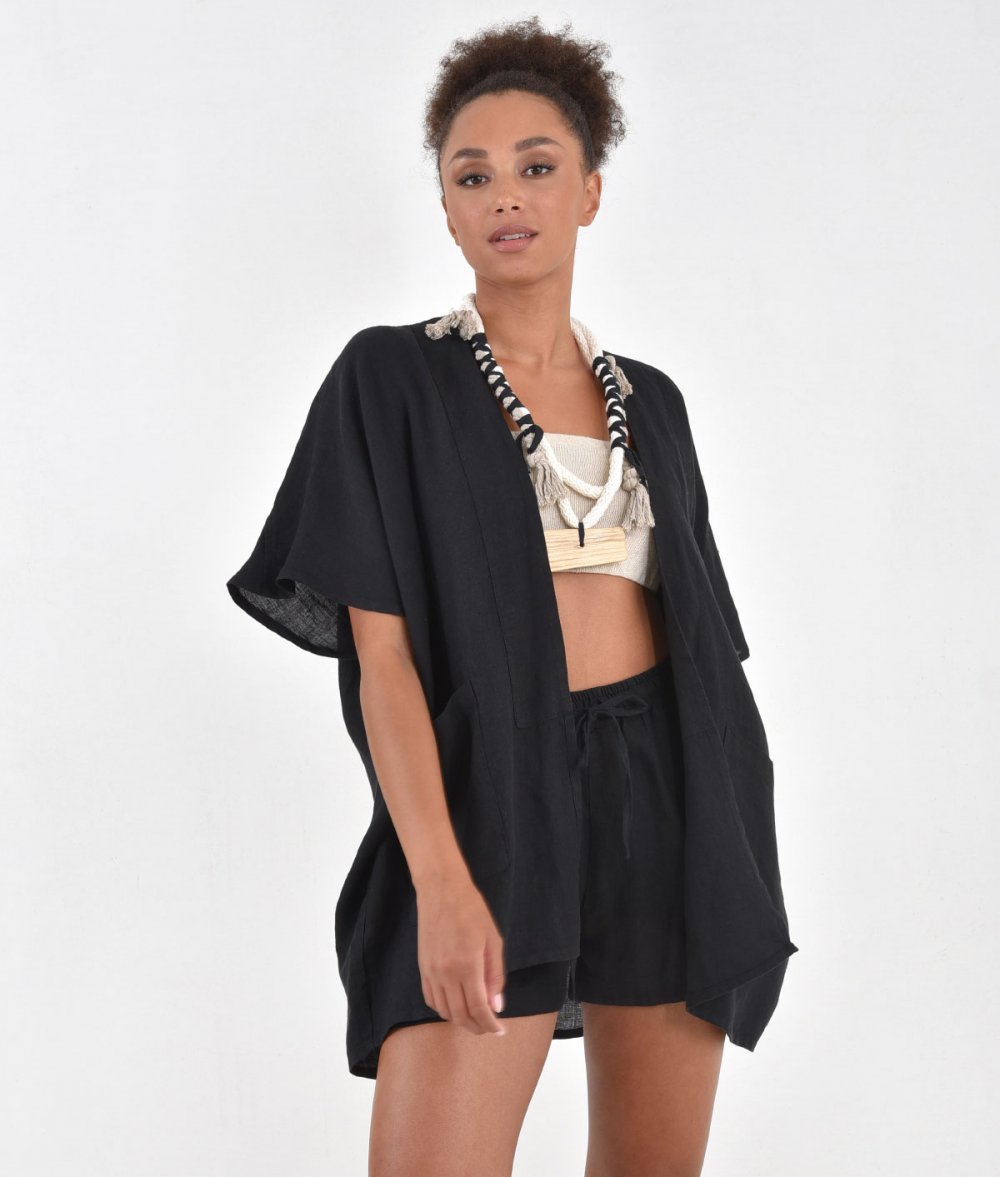 Linen Kimono With Short Sleeves