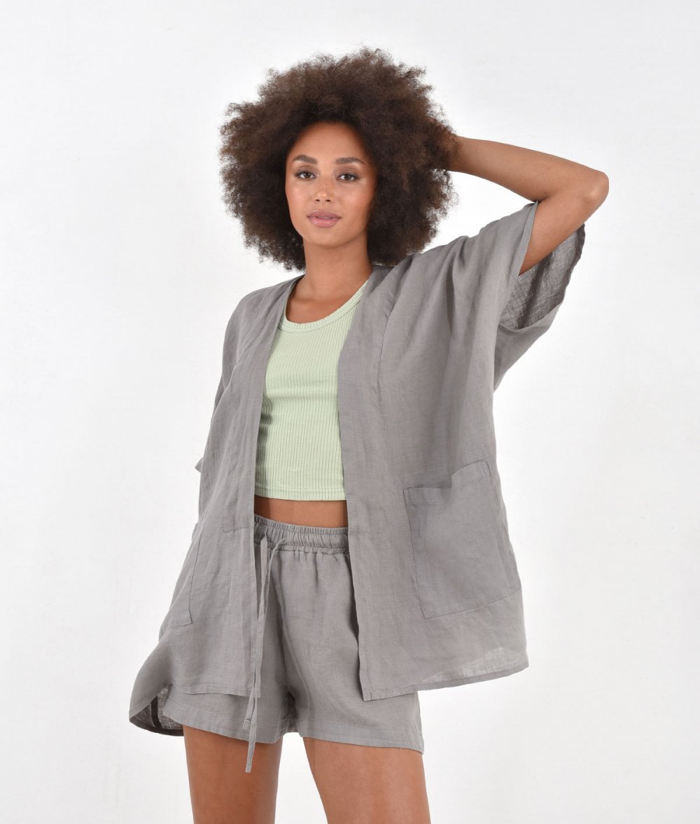 Linen Kimono With Short Sleeves