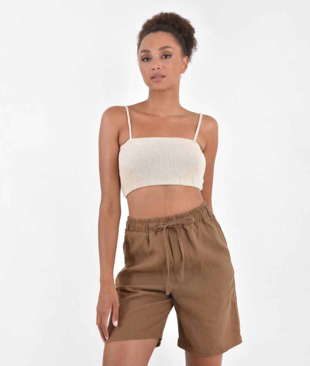 Linen Pants Shorts With Elastic Waist