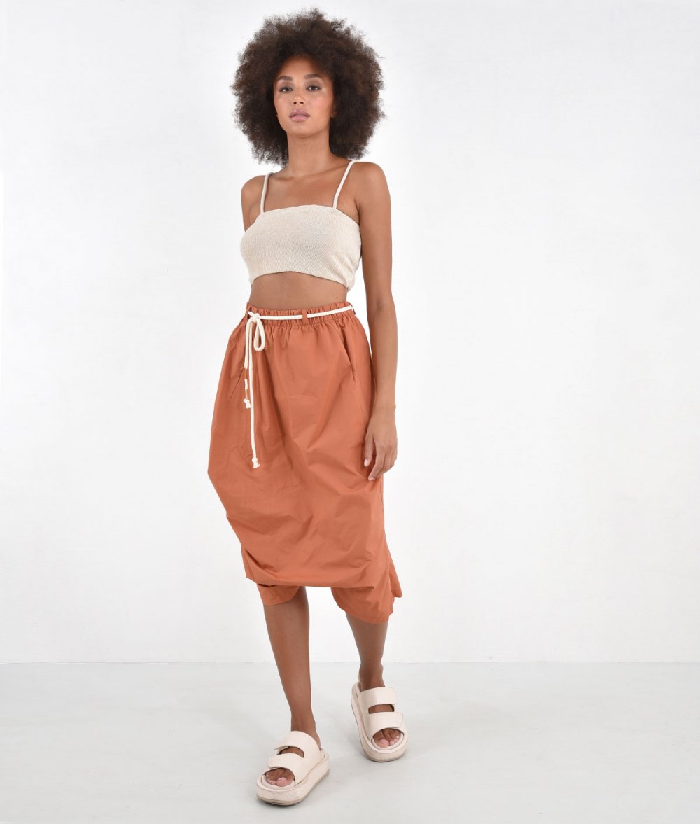 Poplin Skirt-Pants With Belt