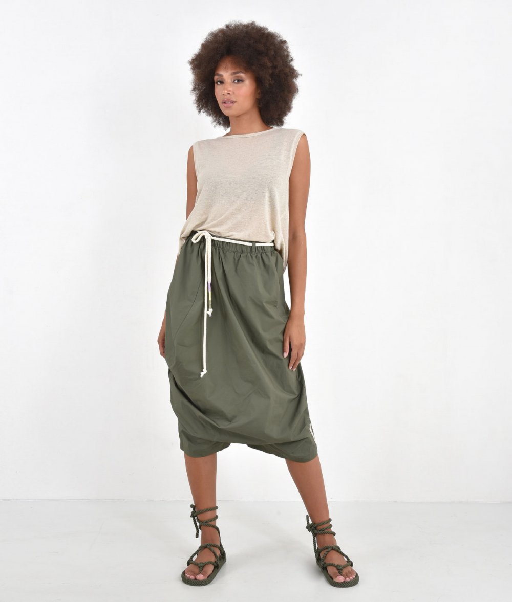 Poplin Skirt-Pants With Belt