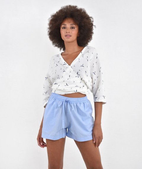 Cross Tie Blouse With Seagull Print