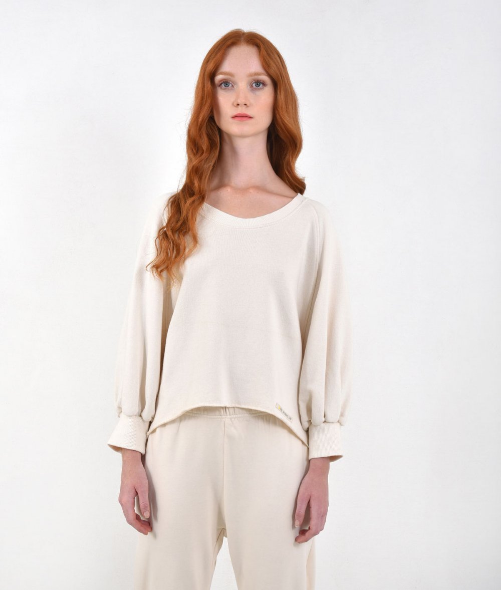 Asymmetrical Blouse With Fluffy Sleeves
