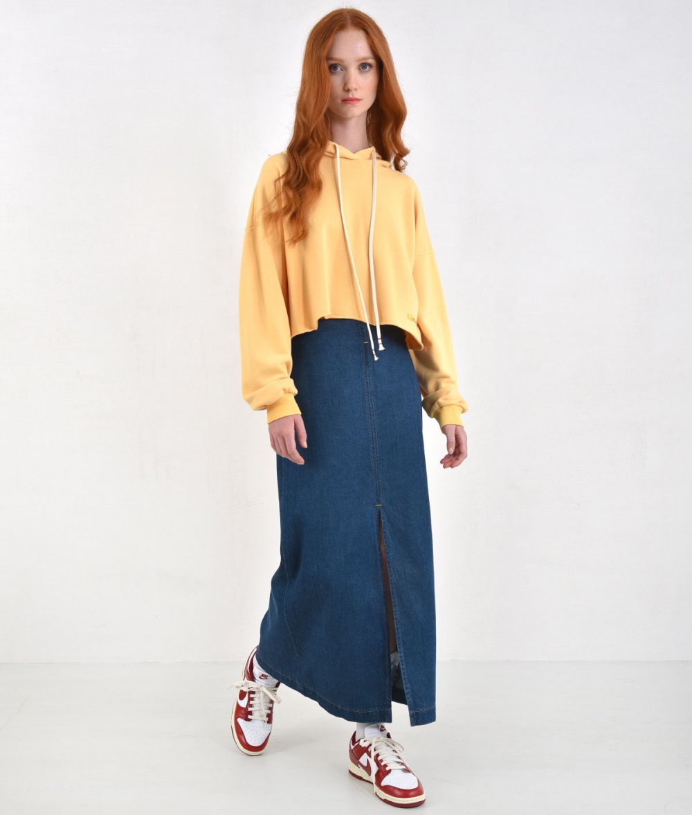 Denim Skirt With Cut